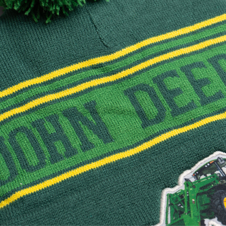 John Deere Men's Fleece Lined Beanie Hat Forest Green Yellow