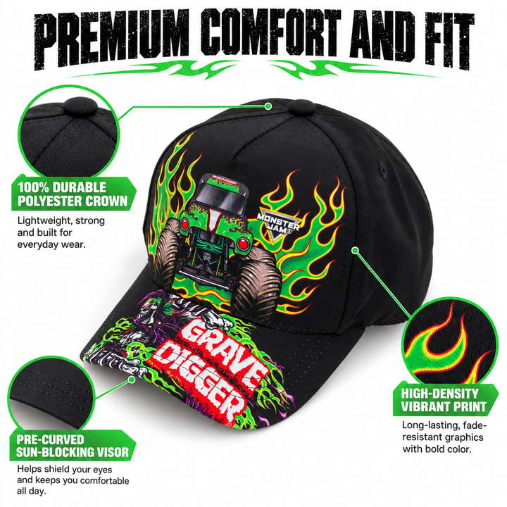 Monster Jam Grave Digger Boys' Baseball Cap Black