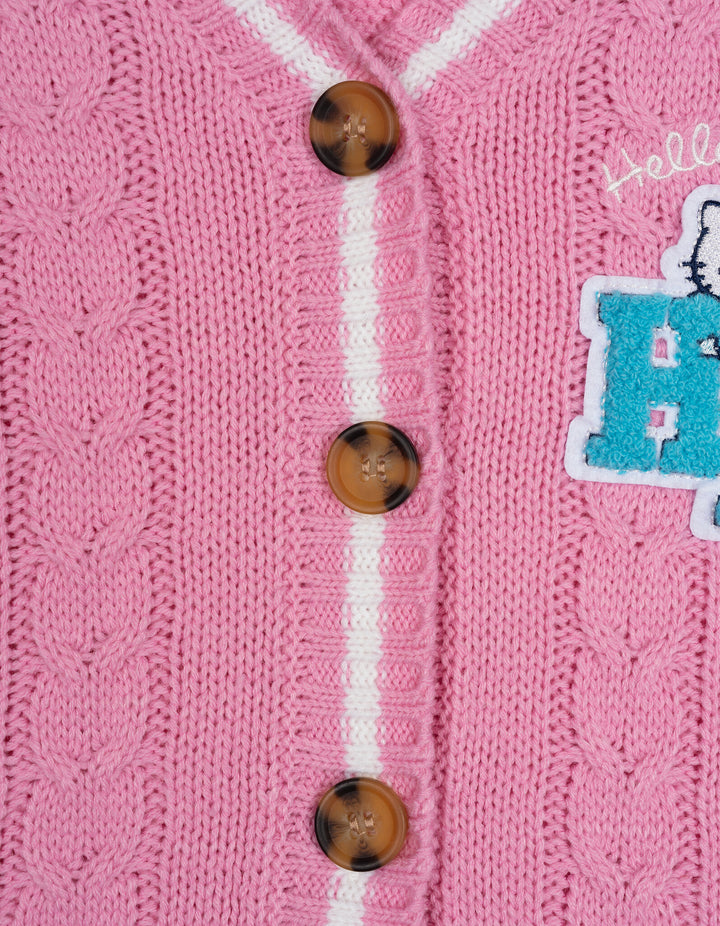 Hello Kitty Girls' Varsity Cardigan Sweater Pink