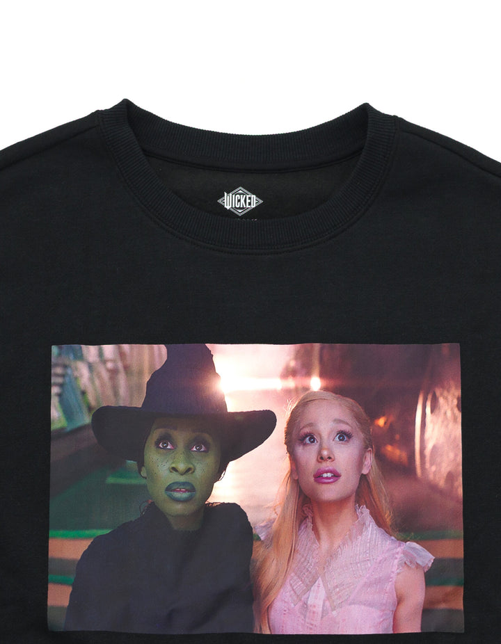Wicked Women's Fleece Crewneck Pullover Elphaba Glinda Black