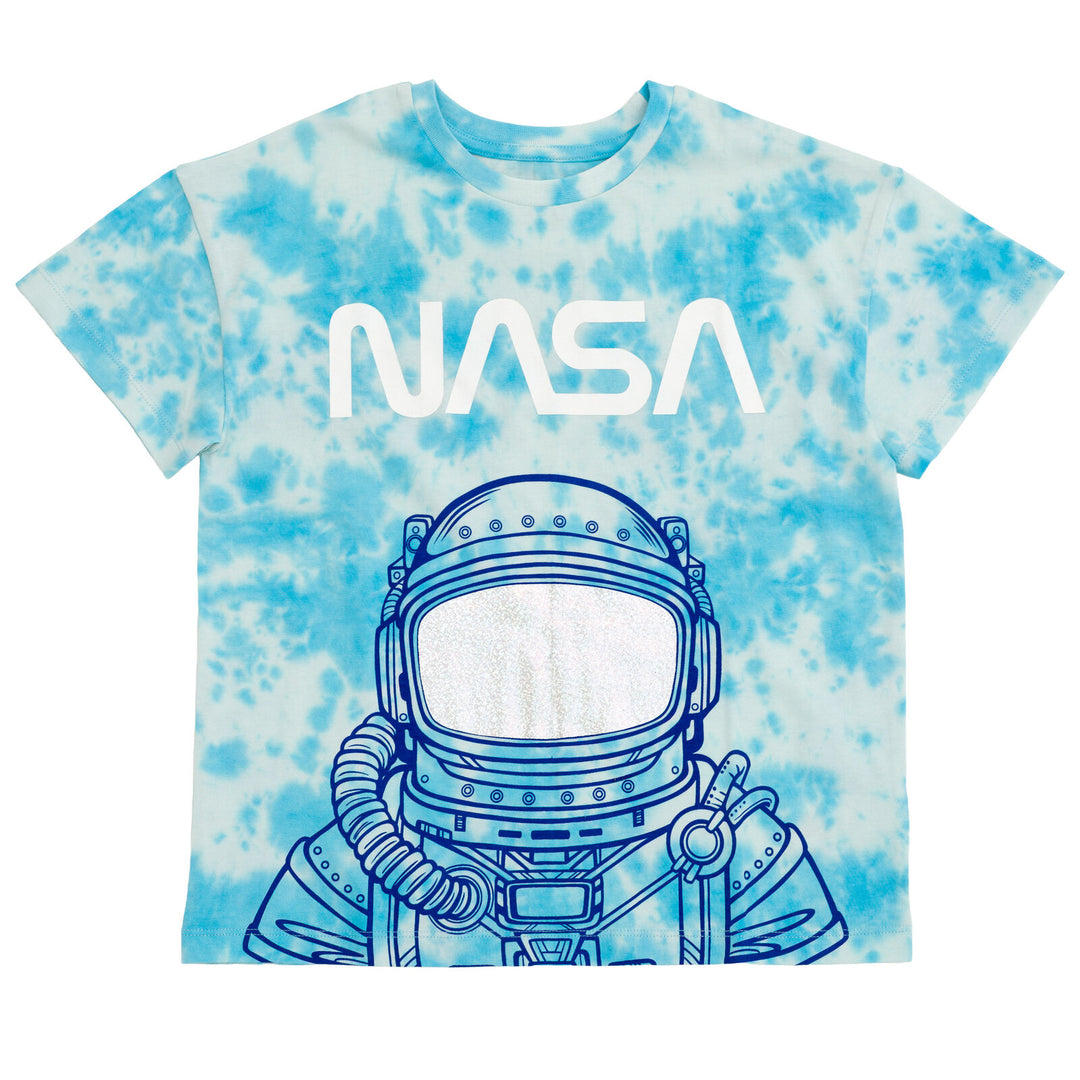 Bentex NASA Girls' 3-Pack Short Sleeve T-Shirts Pink Tie Dye White