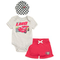 Disney Cars Lightning McQueen Bodysuit, Shorts and Baseball Cap 3 Piece Outfit Set