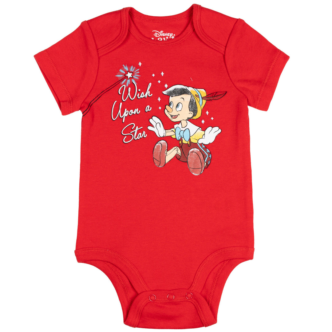 Disney Classics Baloo Dumbo Peter Pan Pinocchio Baby 5 Pack Bodysuits Newborn to Infant