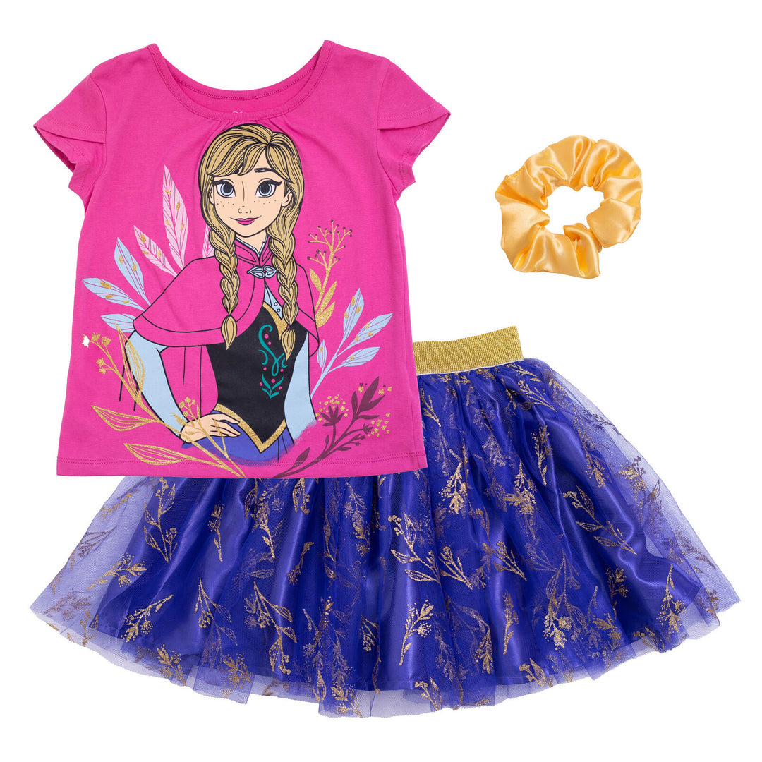 disney frozen princess anna dress Frozen Little Girls Disney Princess Moana T-Shirt Tulle Skirt and Scrunchie 3 Piece Outfit Set - Anna