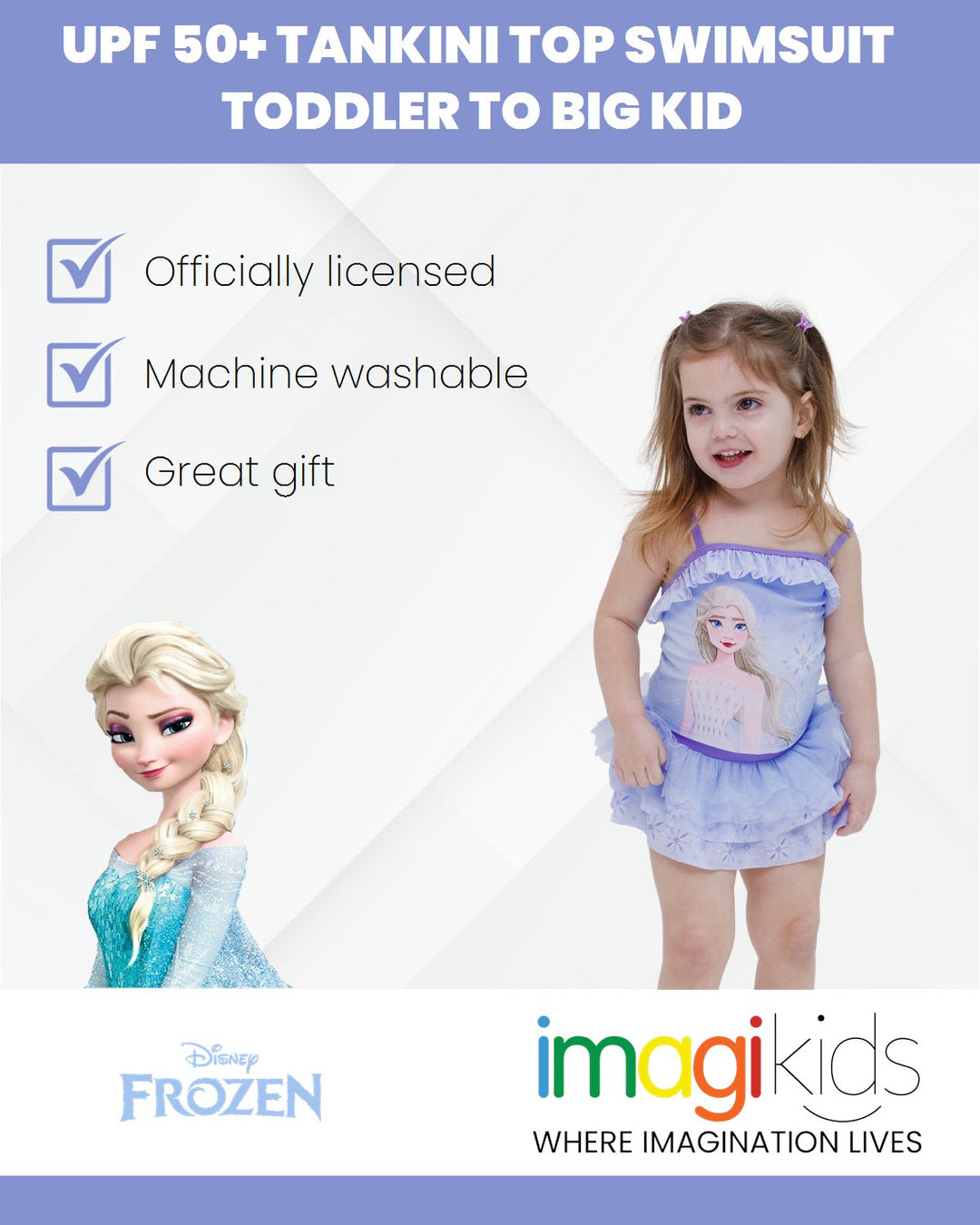 Disney Frozen Queen Elsa UPF 50+ Tankini Top Bikini Bottom Swim Set - imagikids