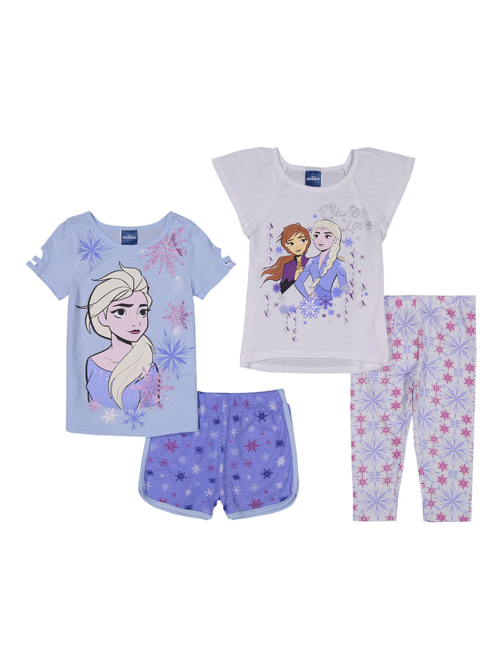 Frozen T-Shirts Leggings and Active Retro Dolphin Shorts 4 Piece Outfit Set