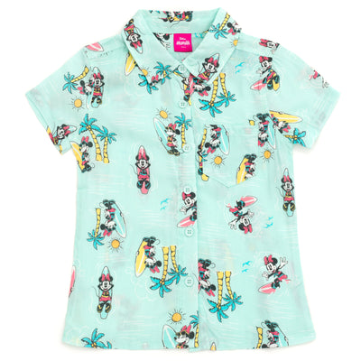 Disney Lilo & Stitch Minnie Mouse Hawaiian Button Down Dress Shirt