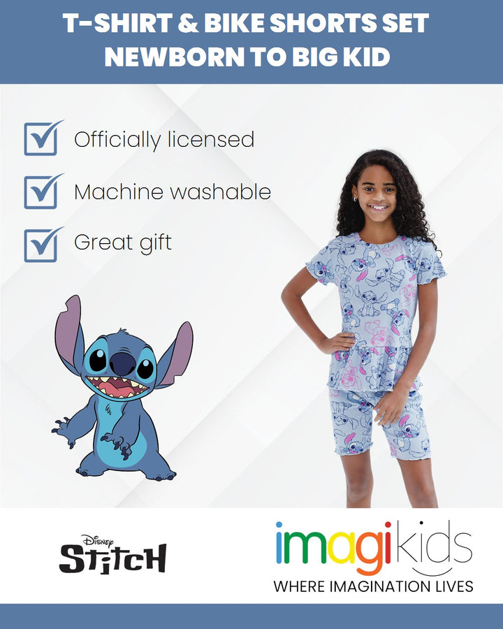 Disney Lilo & Stitch Stitch Tunic Peplum T-Shirt and Bike Shorts Outfit Set - imagikids