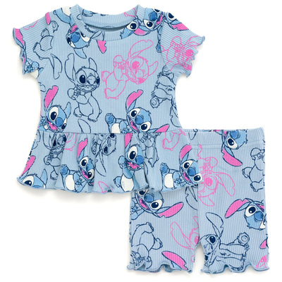 Disney Lilo & Stitch Stitch Tunic Peplum T-Shirt and Bike Shorts Outfit Set - imagikids