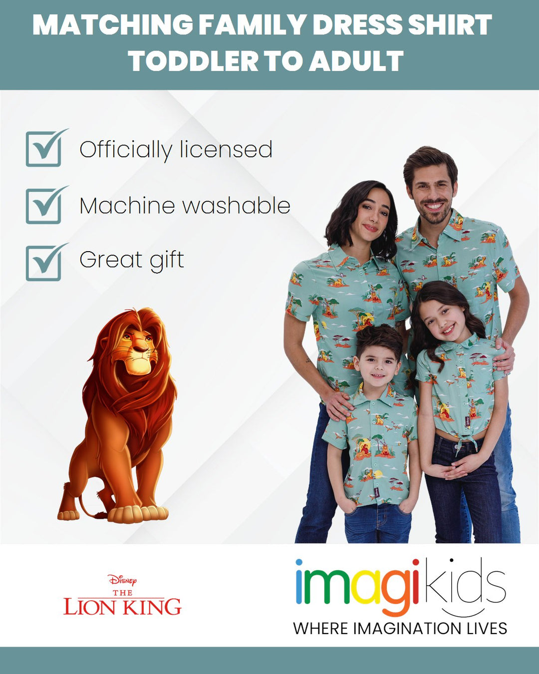 Disney Lion King Matching Family Hawaiian Button Down Dress Shirt - imagikids