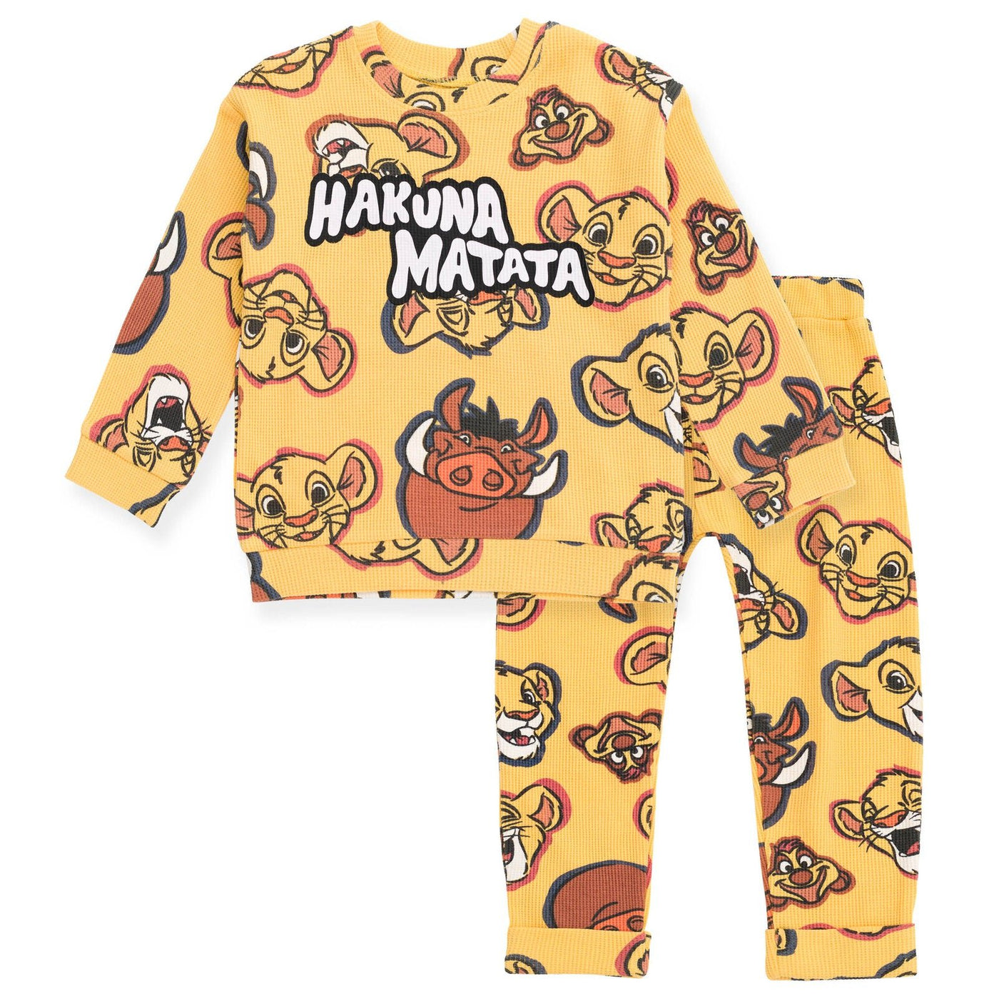 Disney Lion King Waffle Knit Drop Shoulder Sweatshirt and Jogger Pants Outfit Set - imagikids