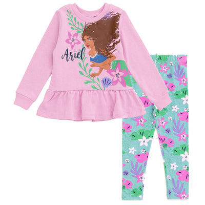 Disney Little Mermaid Princess Ariel Peplum Fleece Sweatshirt and Leggings Outfit Set