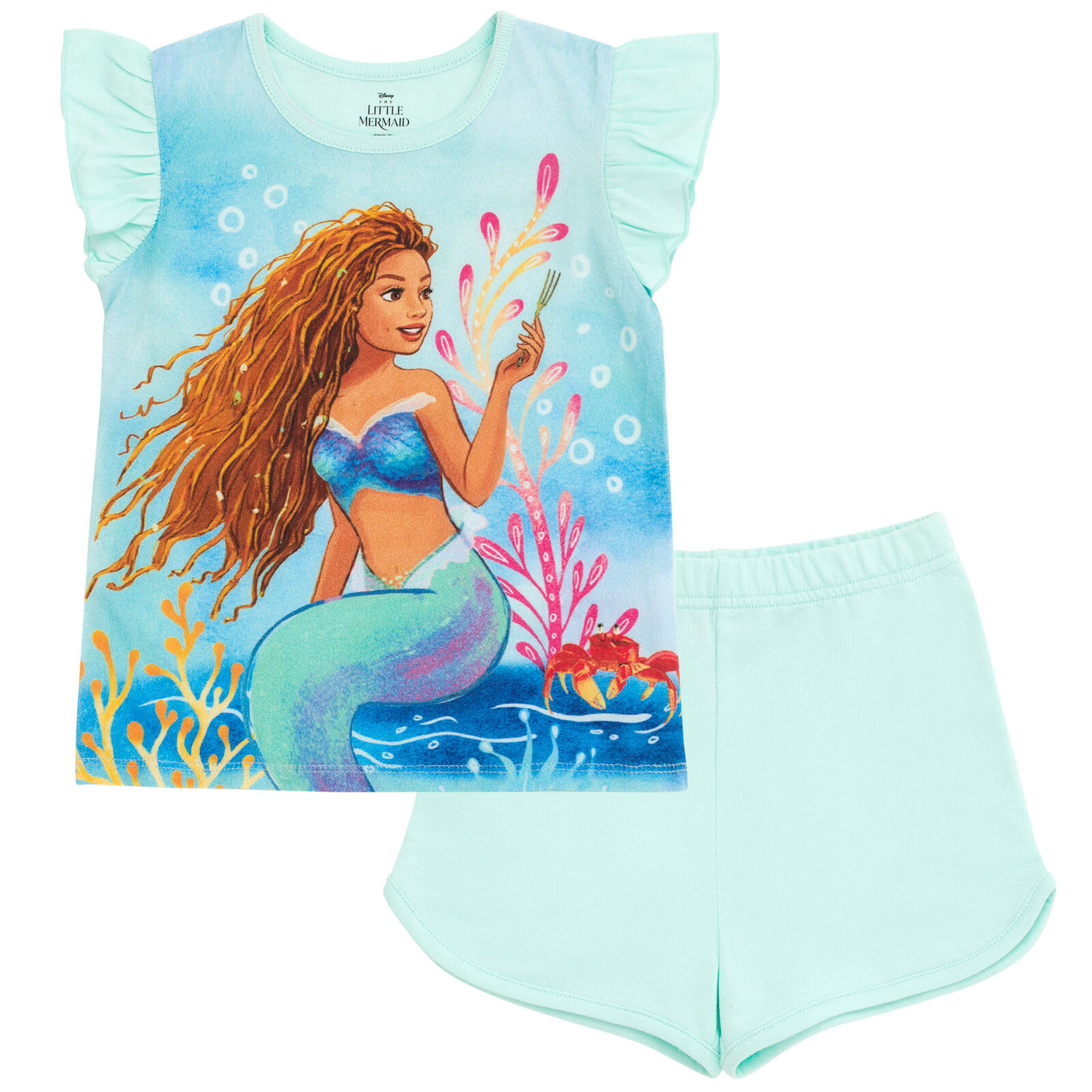 Disney Little Mermaid Princess Ariel T-Shirt and French Terry Shorts Outfit Set
