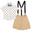 Disney Mickey Mouse Button Down Shirt Twill Shorts Suspenders and Bow-Tie 4 Piece Outfit Set