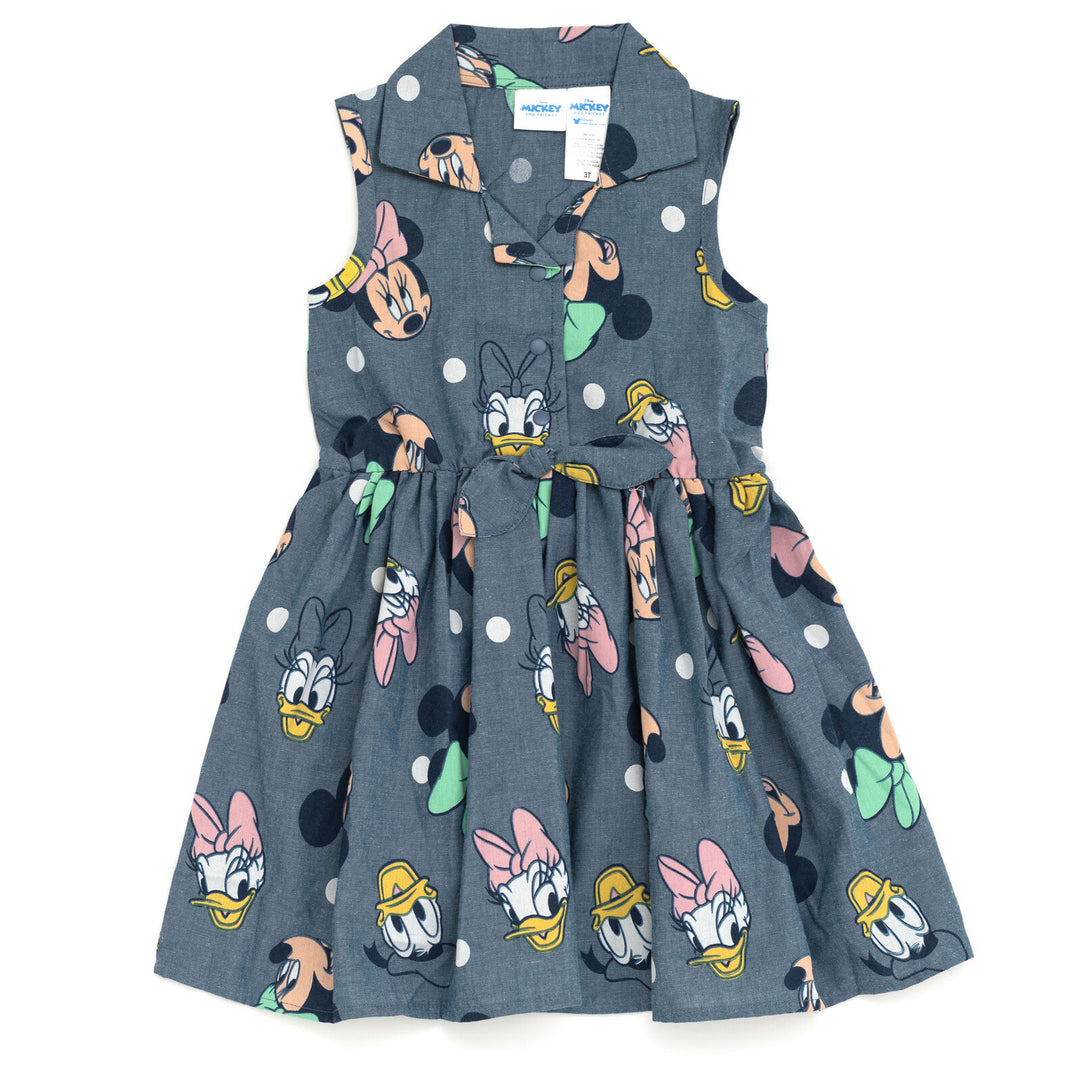 minnie mouse in blue dress Disney Mickey Mouse Donald Duck Daisy Little Girls Chambray Skater Dress Toddler to Big Kid