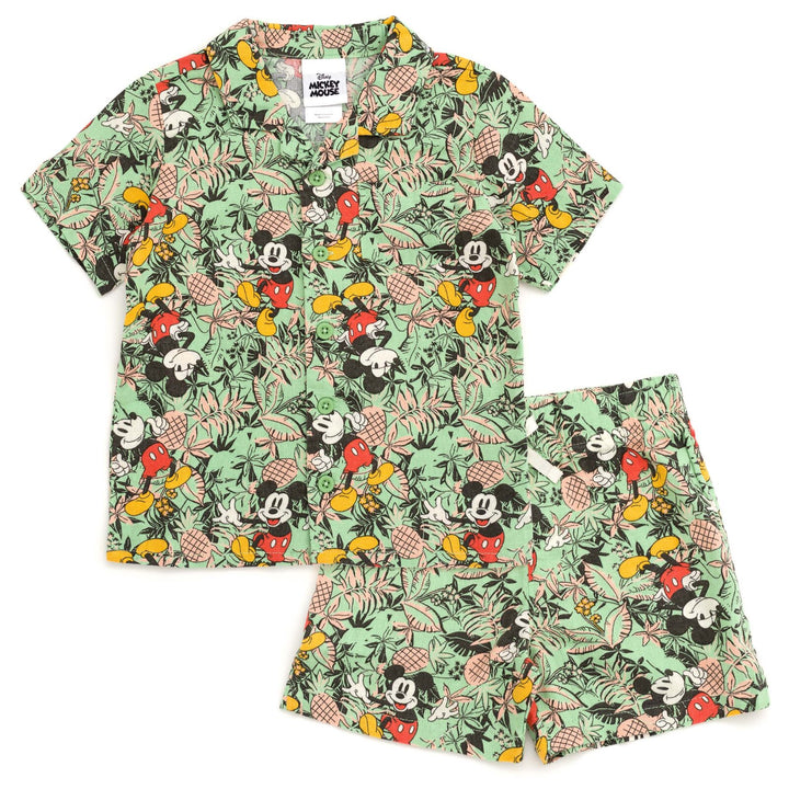 Disney Mickey Mouse Hawaiian Button Down Shirt and Shorts Outfit Set