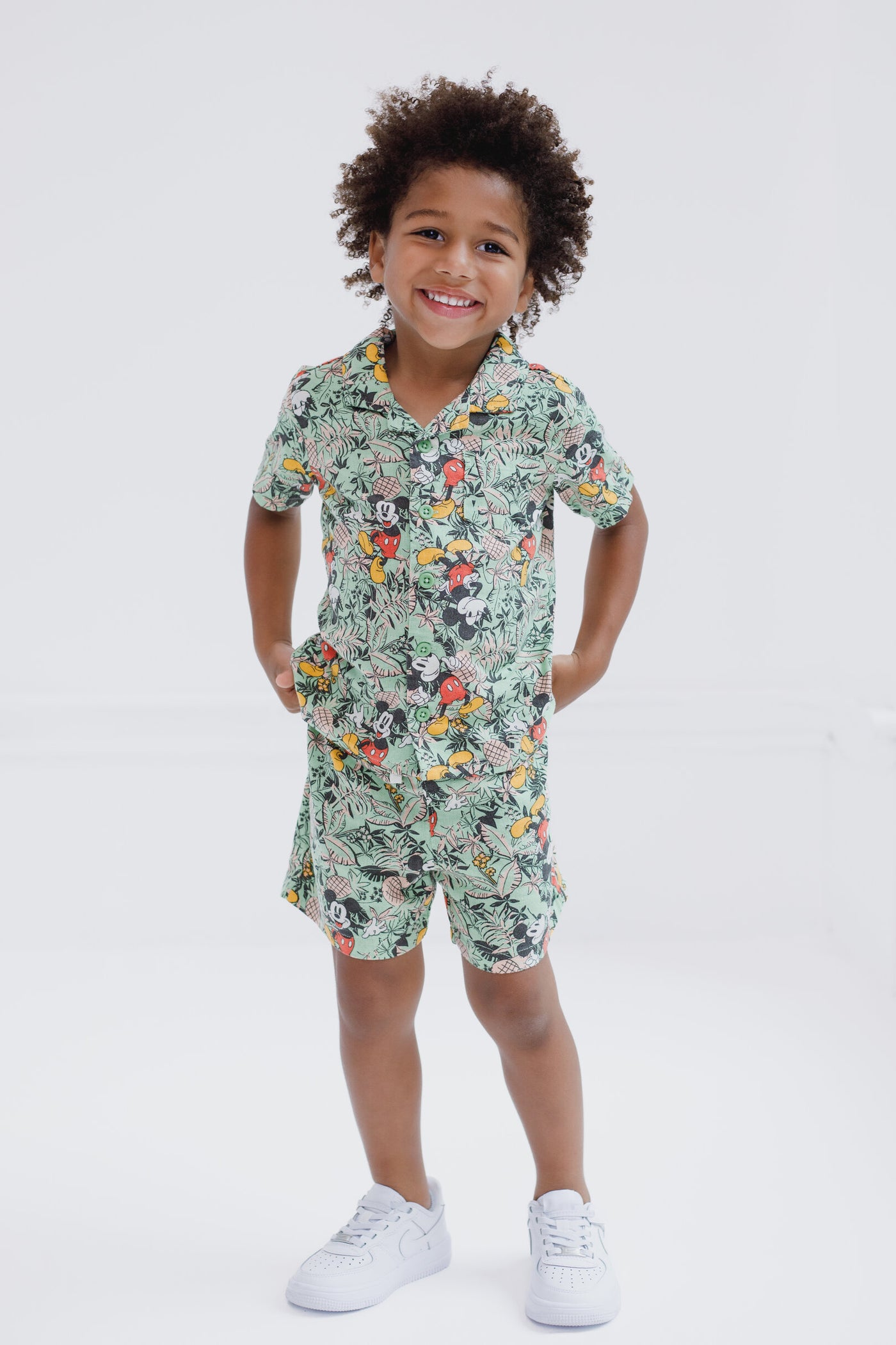 Disney Mickey Mouse Hawaiian Button Down Shirt and Shorts Outfit Set