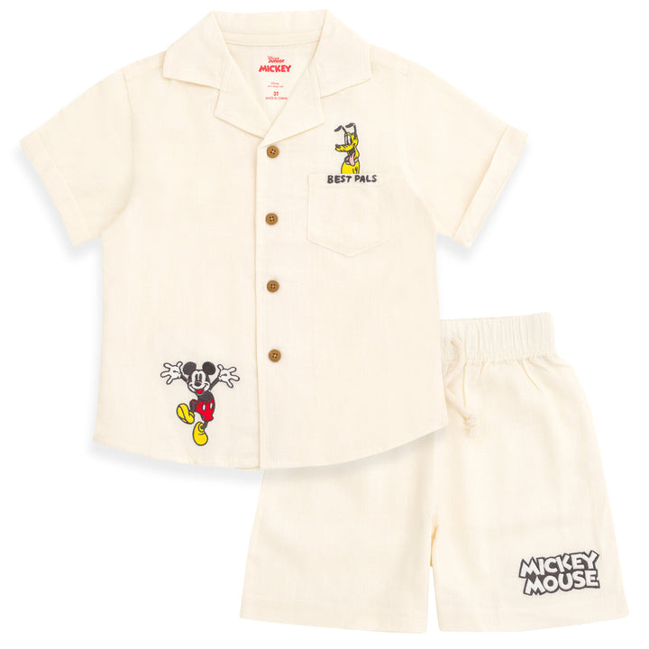 Disney Mickey Mouse Linen Matching Family Button Down Shirt and Shorts Outfit Set