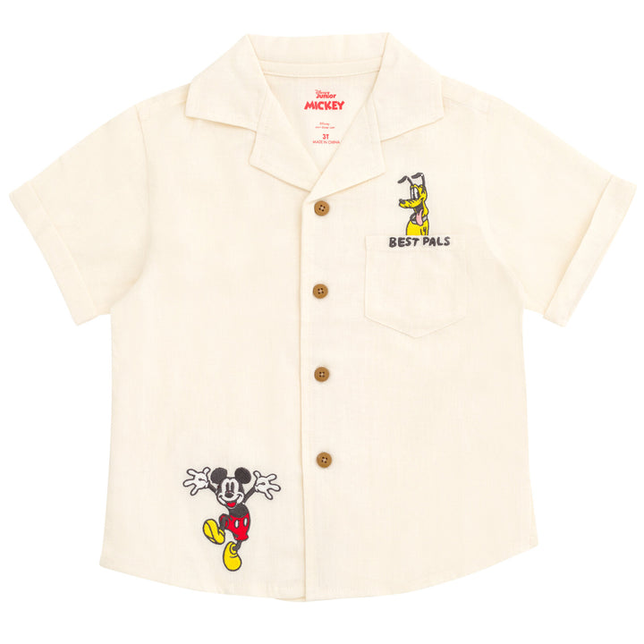 Disney Mickey Mouse Linen Matching Family Button Down Shirt and Shorts Outfit Set