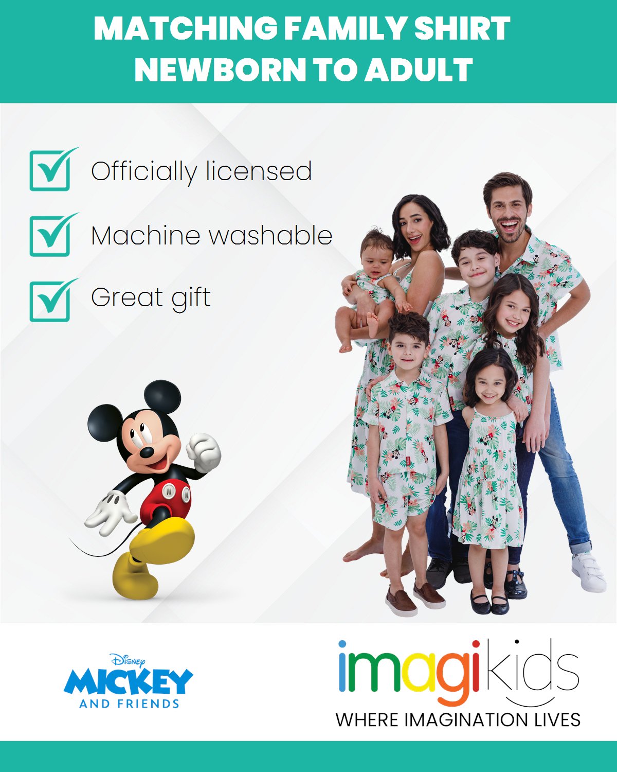 Disney Mickey Mouse Matching Family Hawaiian Button Down Dress Shirt - imagikids