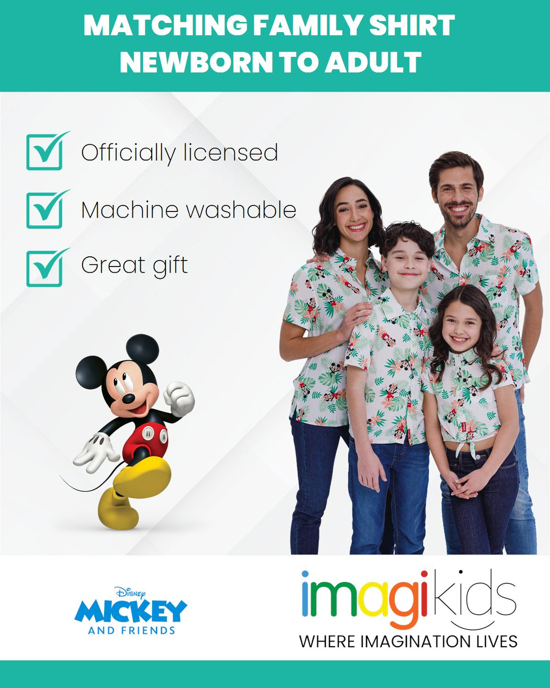 Disney Mickey Mouse Matching Family Hawaiian Button Down Dress Shirt - imagikids