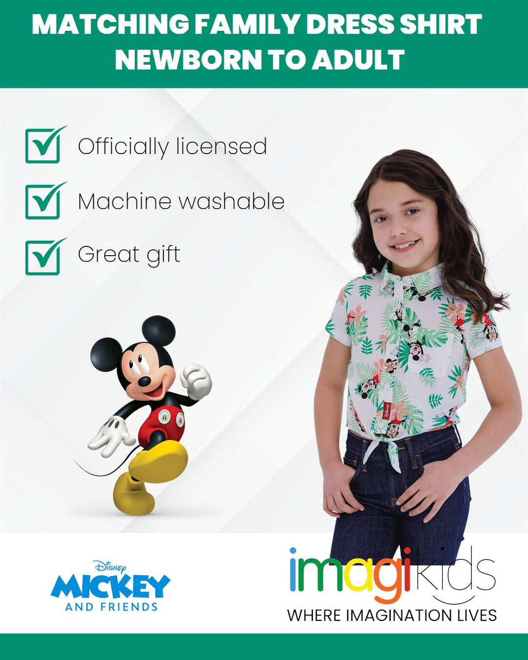 Disney Mickey Mouse Matching Family Hawaiian Button Down Dress Shirt - imagikids