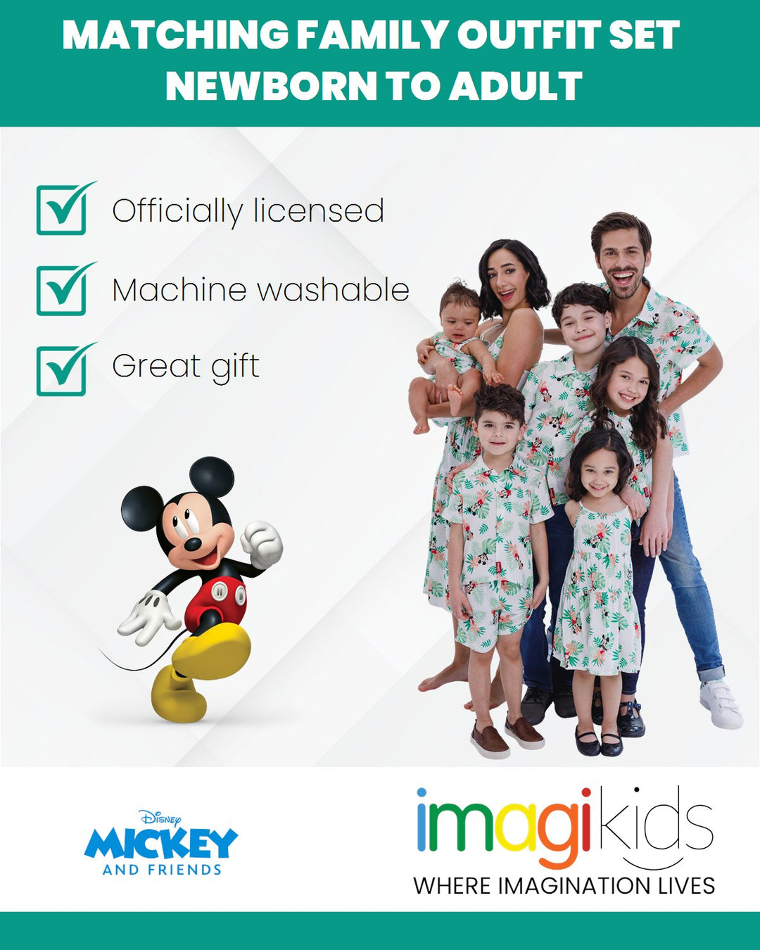 Disney Mickey Mouse Matching Family Hawaiian Button Down Shirt Shorts Outfit Set - imagikids