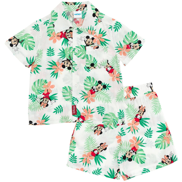 Disney Mickey Mouse Matching Family Hawaiian Button Down Shirt Shorts Outfit Set - imagikids