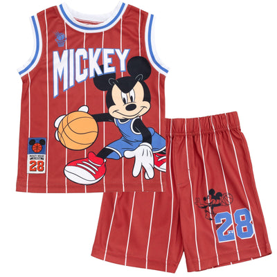 Disney Mickey Mouse Mesh Jersey Athletic Tank Top Basketball Shorts Outfit Set - imagikids