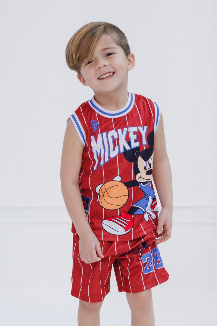 Disney Mickey Mouse Mesh Jersey Athletic Tank Top Basketball Shorts Outfit Set - imagikids