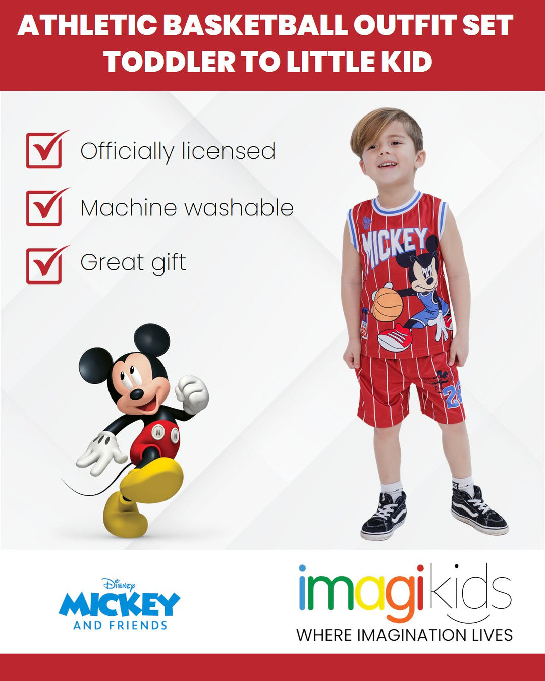 Disney Mickey Mouse Mesh Jersey Athletic Tank Top Basketball Shorts Outfit Set - imagikids