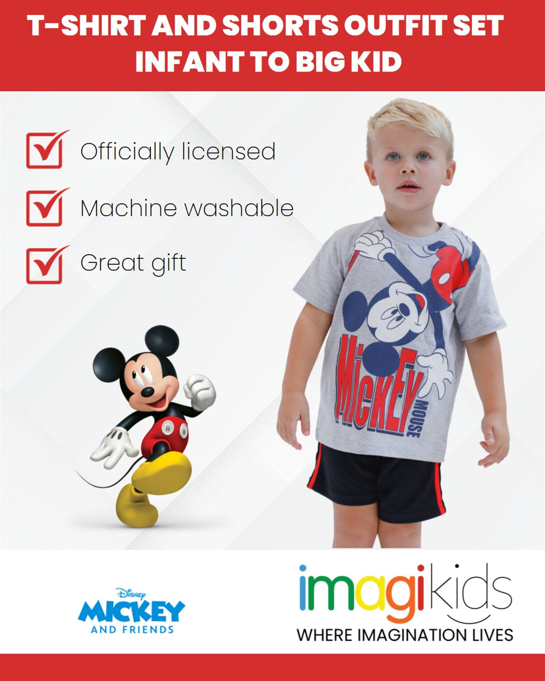 Disney Mickey Mouse T-Shirt and Mesh Shorts Outfit Set - imagikids