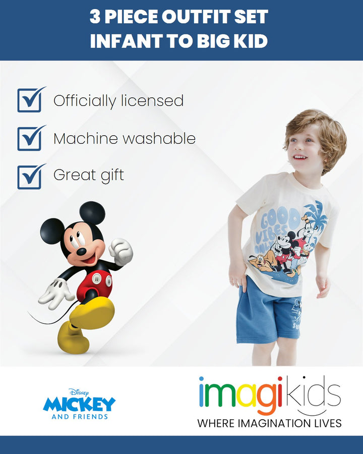 Disney Mickey Mouse T - Shirt Tank Top and French Terry Shorts 3 Piece Outfit Set - imagikids