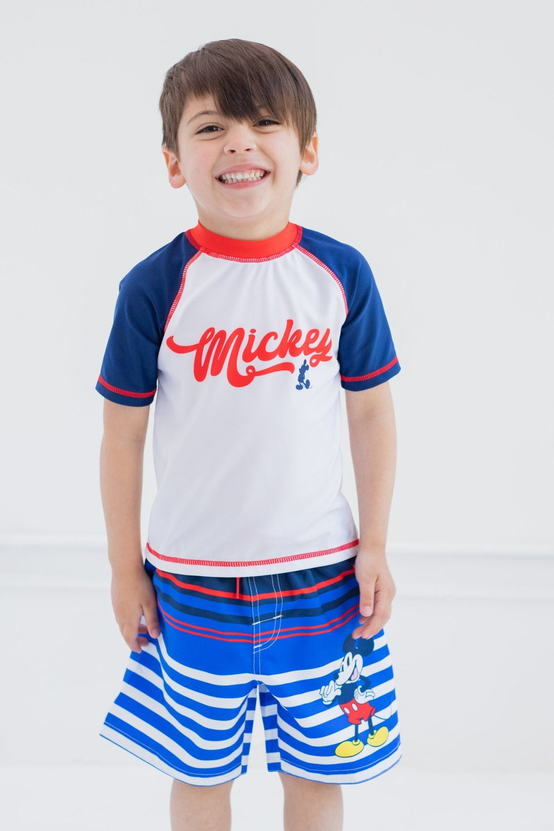 Disney Mickey Mouse UPF 50+ Rash Guard Swim Trunks Outfit Set - imagikids