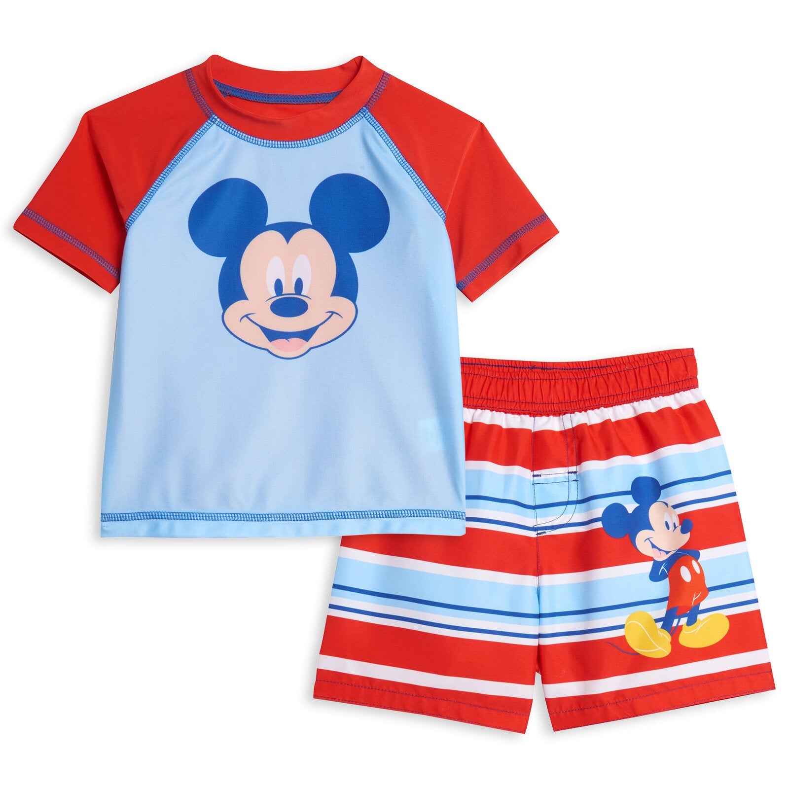 Disney Mickey Mouse UPF 50+ Rash Guard Swim Trunks Outfit Set ...