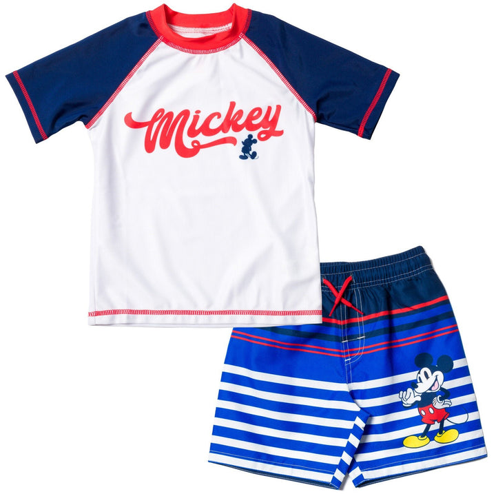 Disney Mickey Mouse UPF 50+ Rash Guard Swim Trunks Outfit Set - imagikids