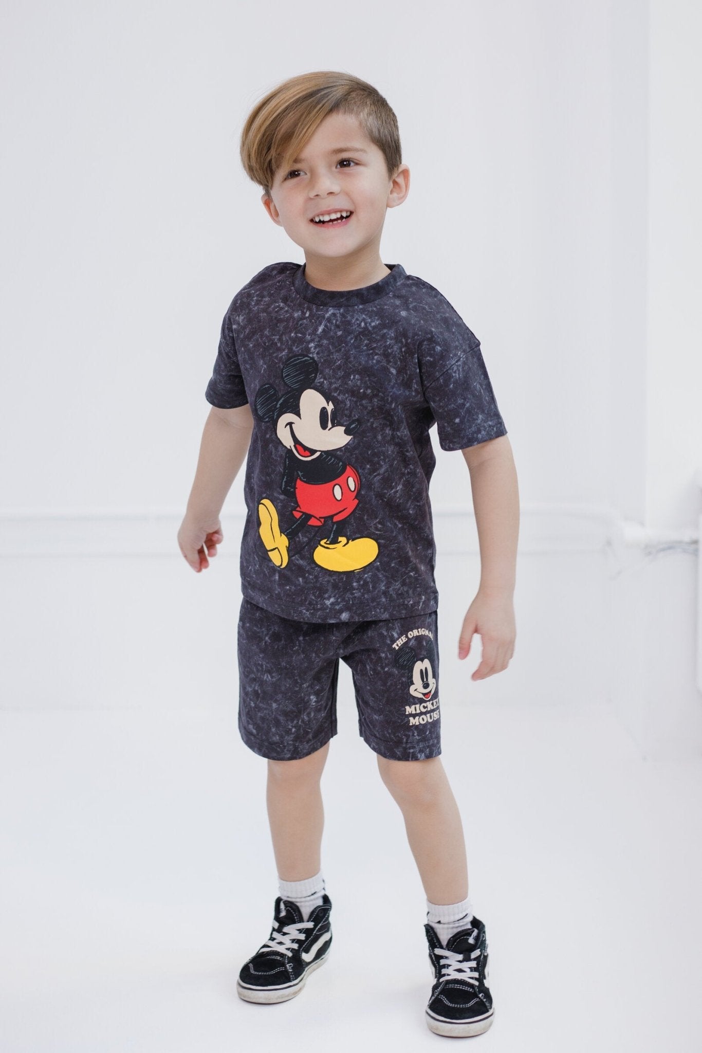 Disney Mickey Mouse Vintage Wash Drop Shoulder T-Shirt and Shorts Outfit Set - imagikids