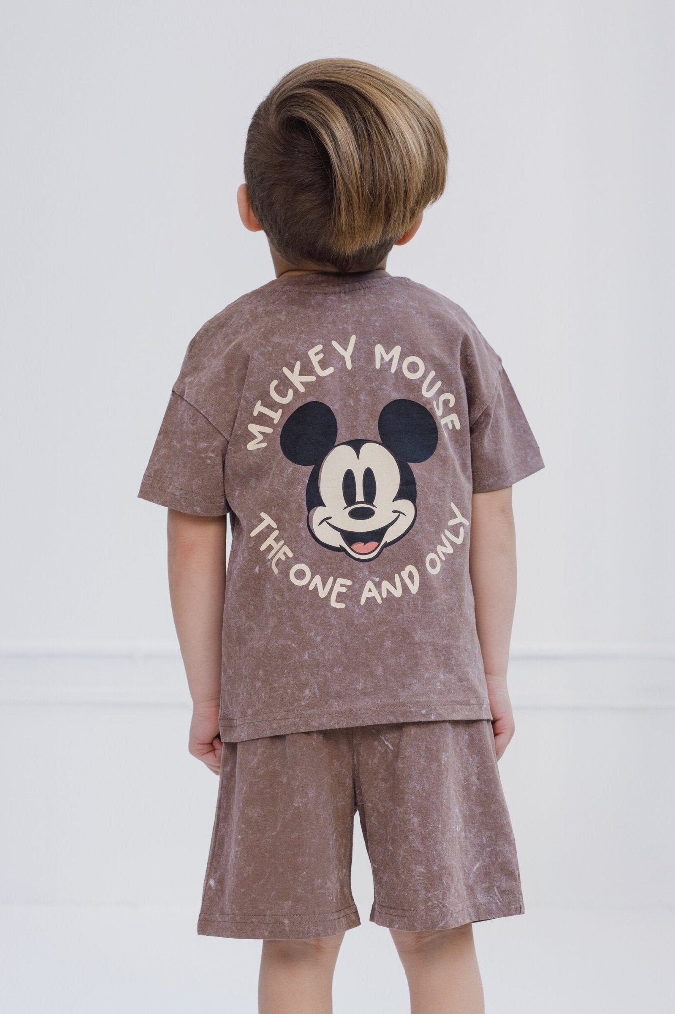 Disney Mickey Mouse Vintage Wash Drop Shoulder T-Shirt and Shorts Outfit Set - imagikids