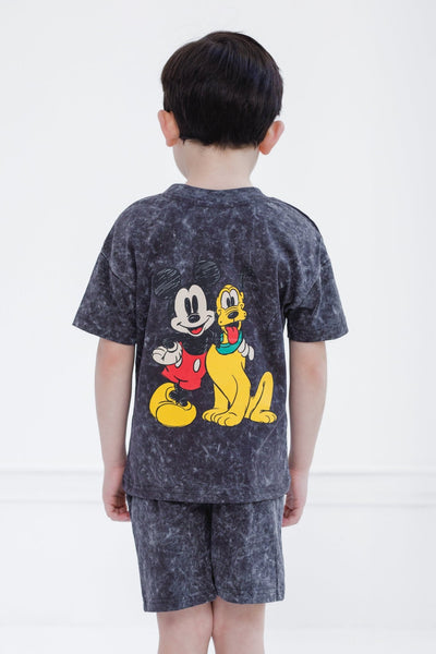 Disney Mickey Mouse Vintage Wash Drop Shoulder T-Shirt and Shorts Outfit Set - imagikids