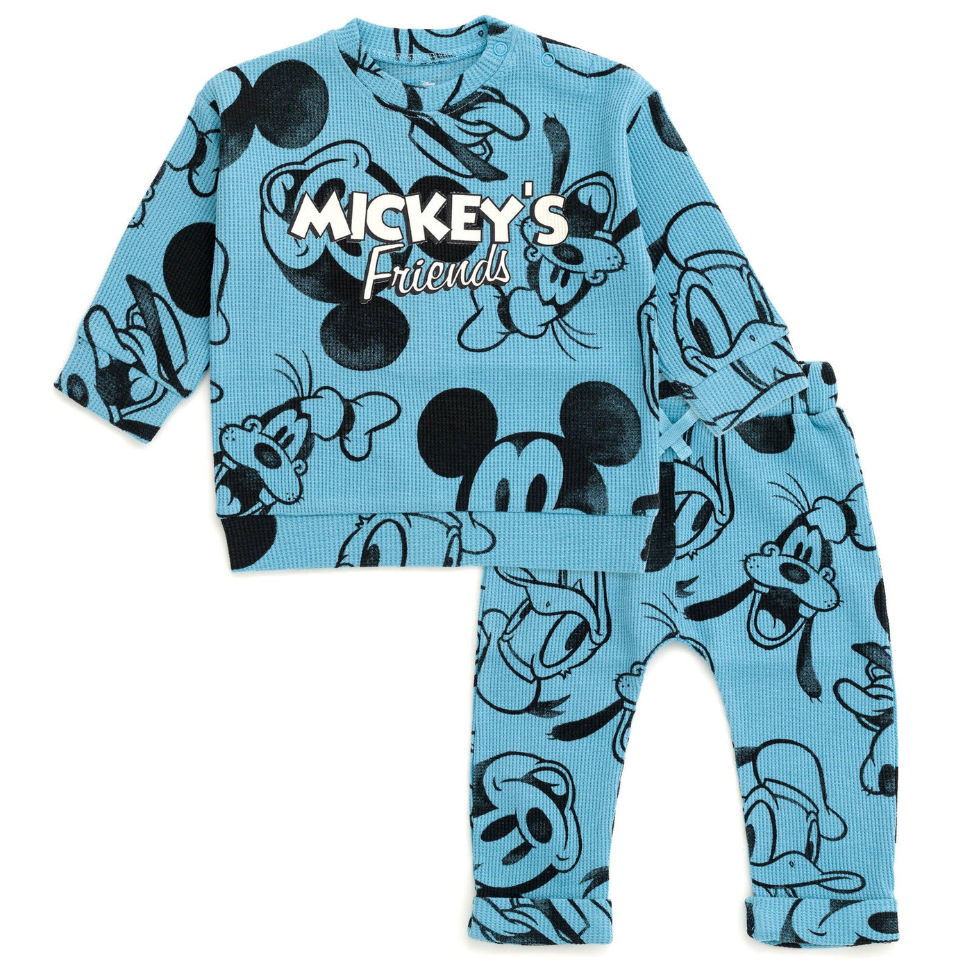 Disney Mickey Mouse Waffle Knit Drop Shoulder Sweatshirt and Jogger Pants Outfit Set - imagikids