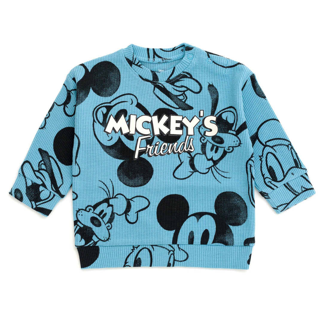 Disney Mickey Mouse Waffle Knit Drop Shoulder Sweatshirt and Jogger Pants Outfit Set - imagikids