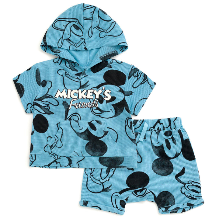 Disney Mickey Mouse Waffle Knit Pullover Hoodie and Shorts