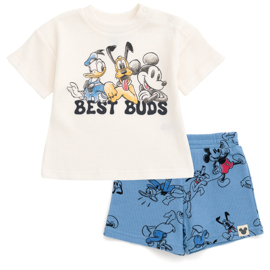 Disney Mickey Mouse Waffle knit T-Shirt Shorts Outfit Set - imagikids