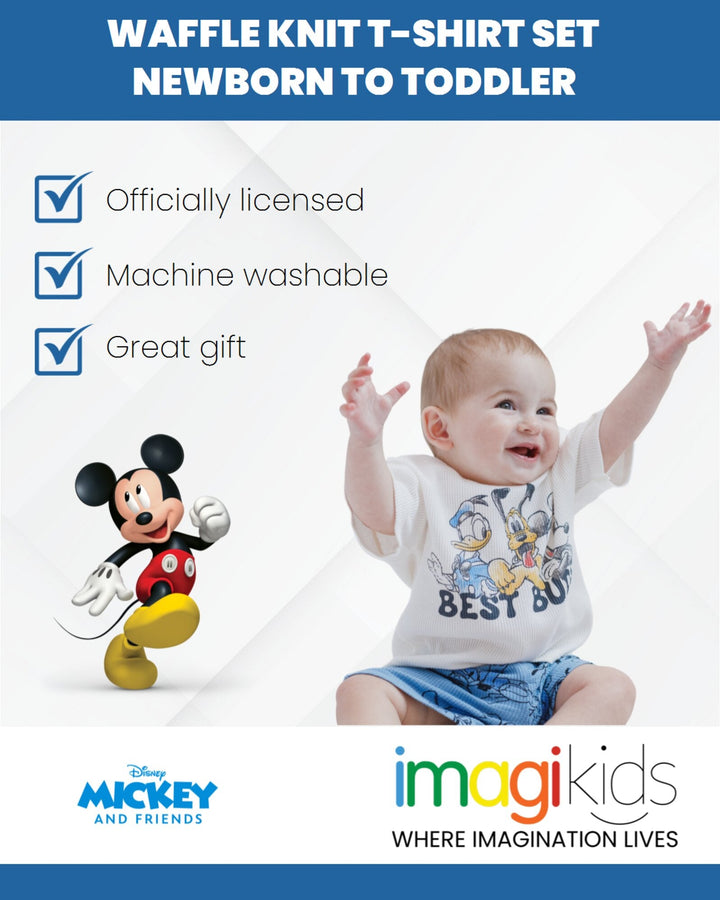 Disney Mickey Mouse Waffle knit T-Shirt Shorts Outfit Set - imagikids