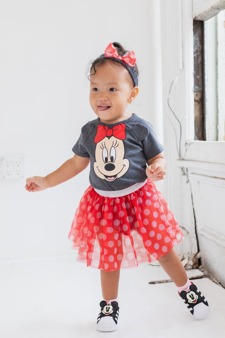 Disney Minnie Mouse Bodysuit Mesh Tutu and Headband 3 Piece Outfit Set - imagikids