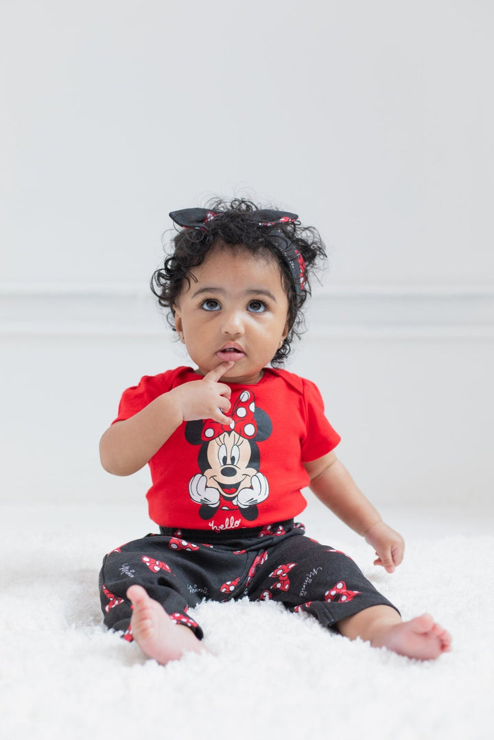 Disney Minnie Mouse Bodysuit Pants and Headband 3 Piece Outfit Set - imagikids