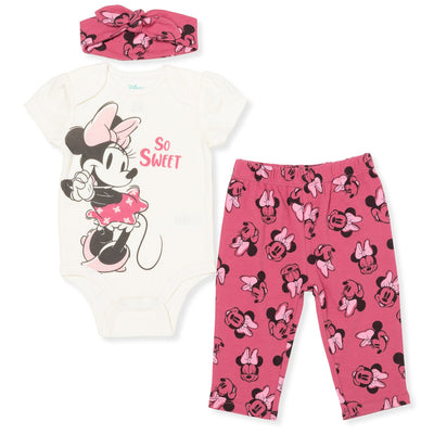 Disney Minnie Mouse Bodysuit Pants and Headband 3 Piece Outfit Set - imagikids