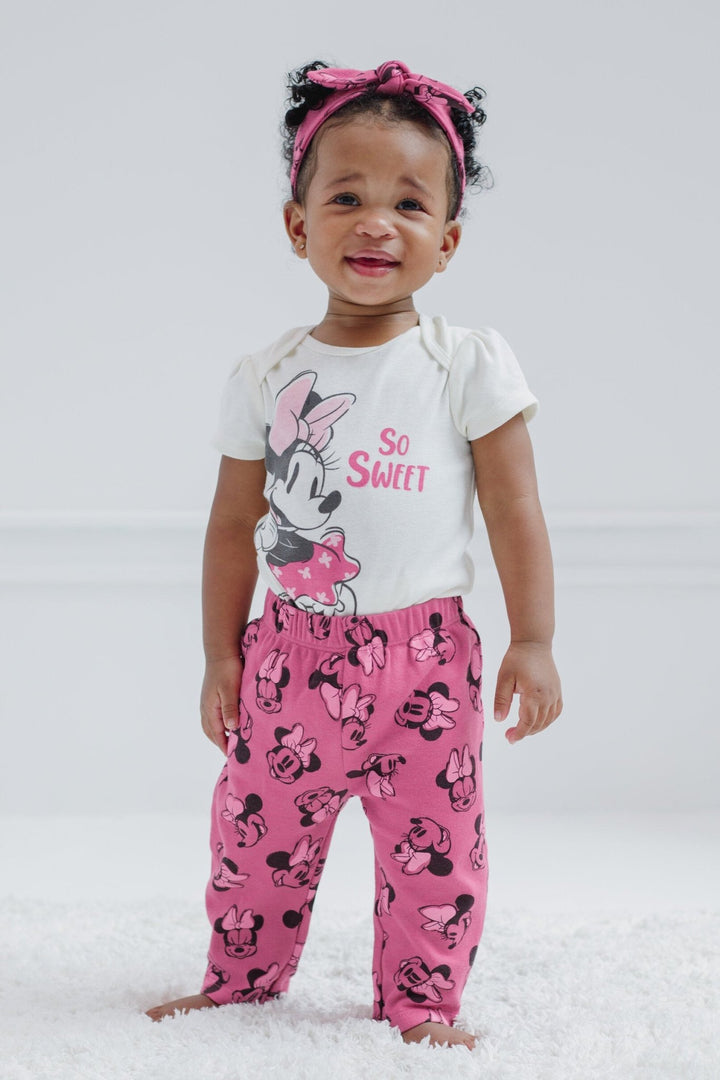 Disney Minnie Mouse Bodysuit Pants and Headband 3 Piece Outfit Set - imagikids