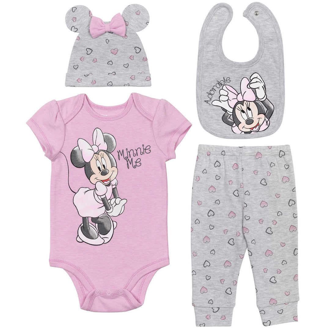 Disney Minnie Mouse Cosplay Bodysuit Pants Bib and Hat 4 Piece Outfit Set - imagikids