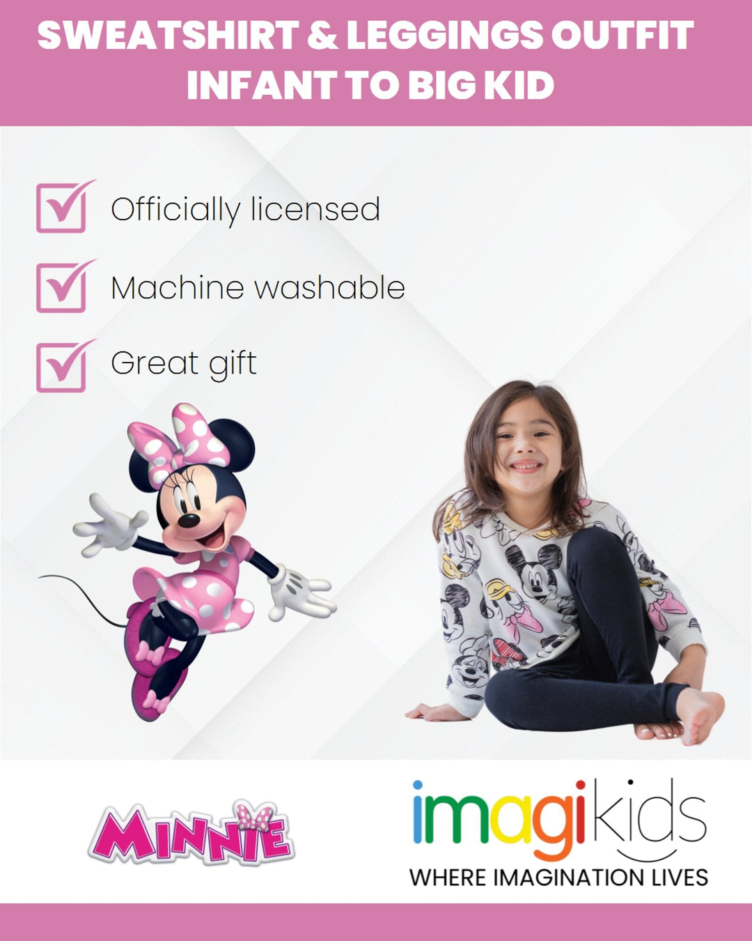 Disney Minnie Mouse Crossover Fleece Sweatshirt and Leggings Outfit Set - imagikids